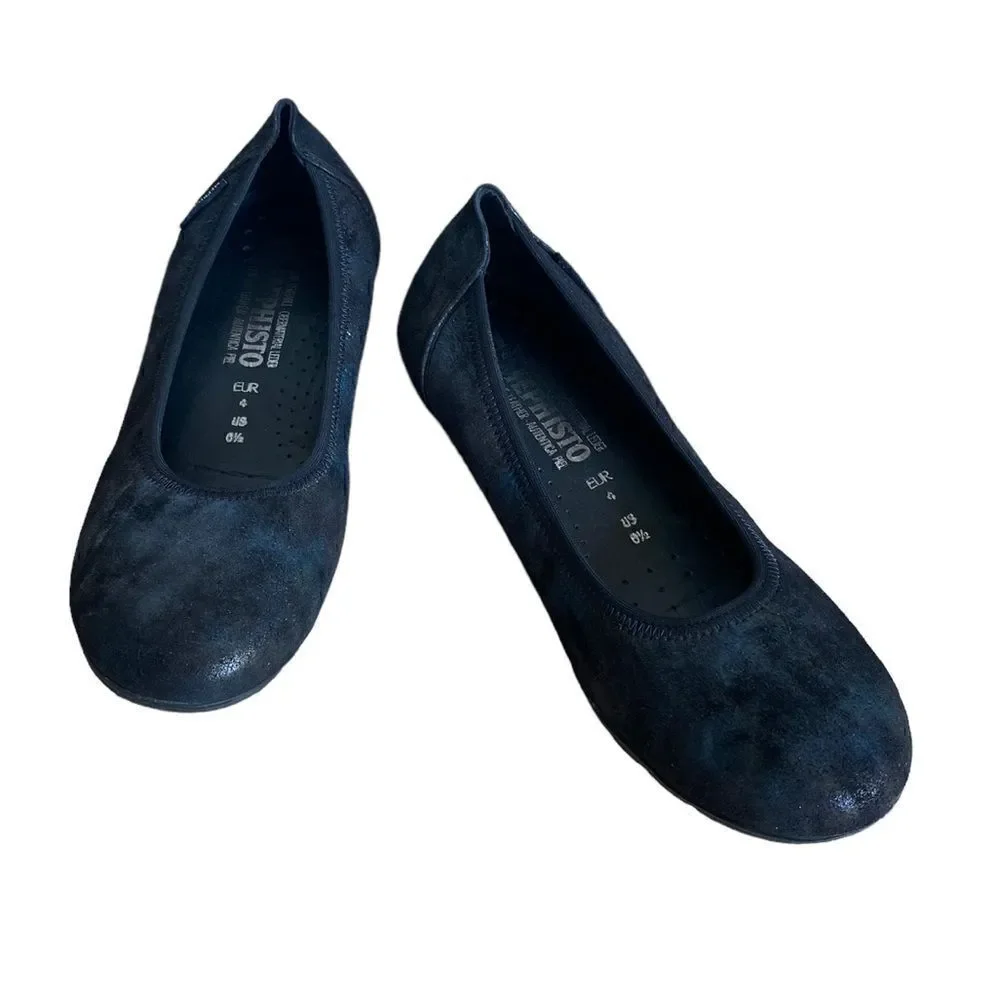 Mephisto Emilie Ballet Flats Petroleum Dark Blue Size 6.5